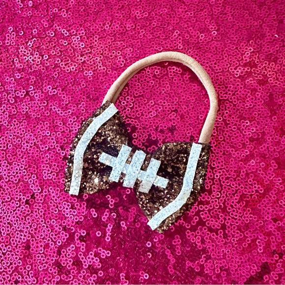 🏈Baby Glitter Football Handmade Headband Bow - Picture 1 of 2